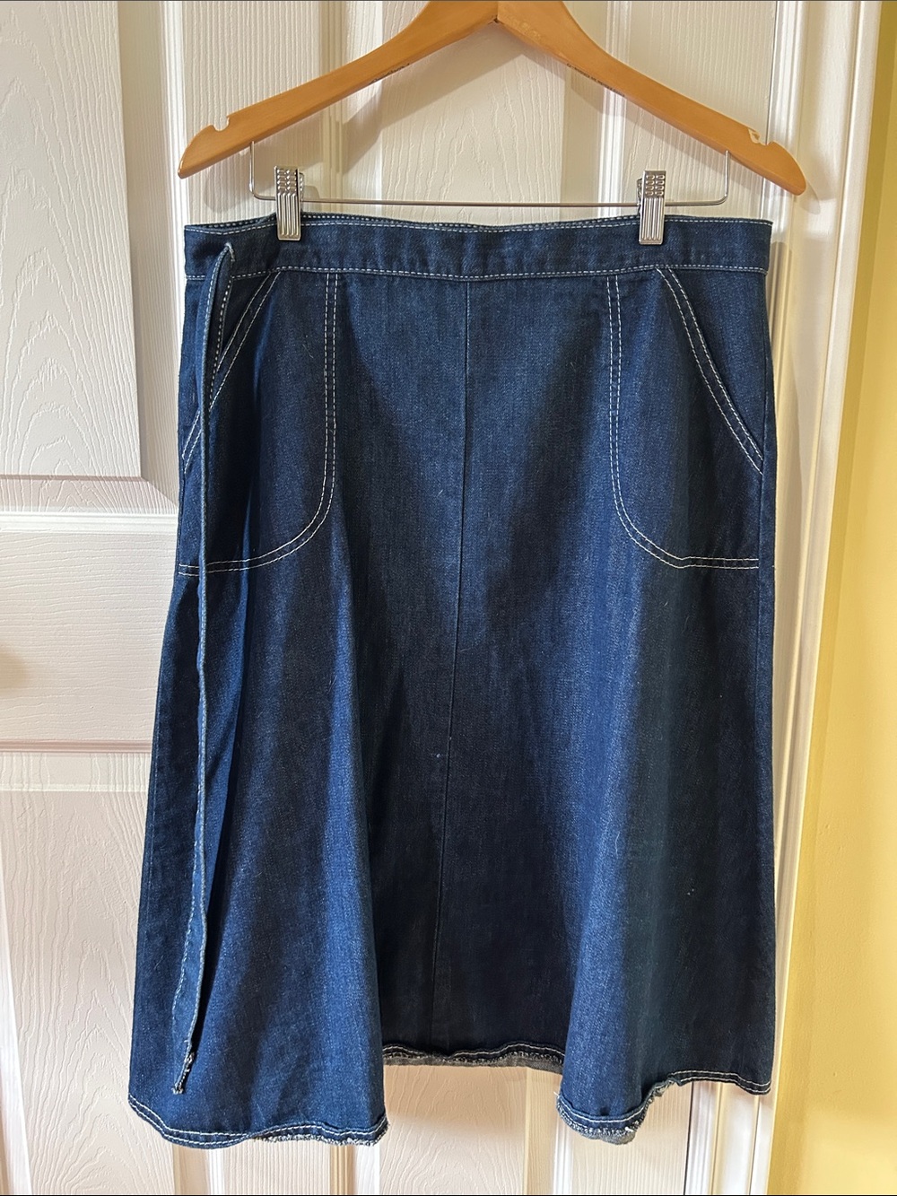 Women's Dark Blue Denim Wrap Skirt with Front Pockets
